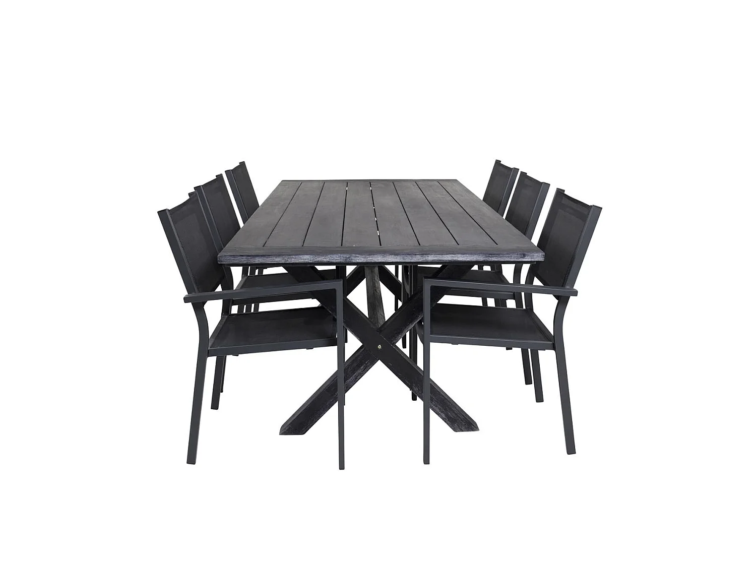 Rives ensemble table et chaises de jardin, table 200x100cm, 6 chaises Copacabana, noir,noir.