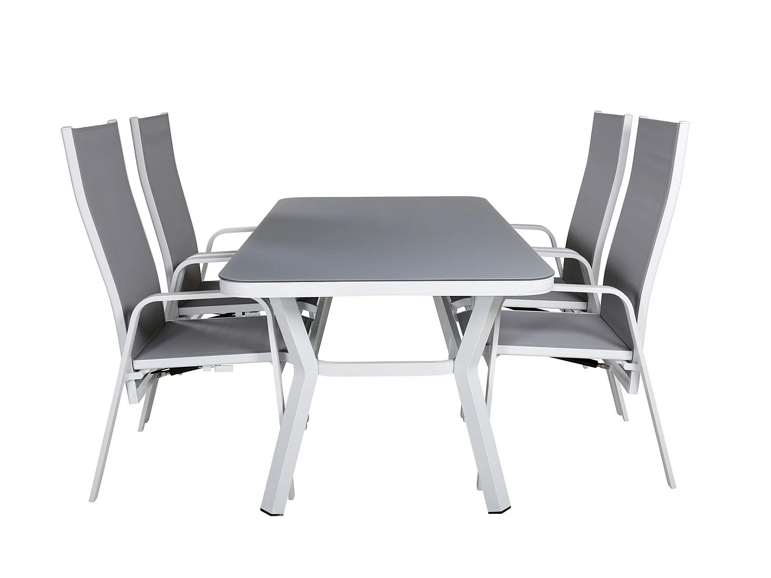 Virya Ensemble table et chaises de jardin, table 90x160cm et 4 chaises Copacabana, blanc, gris.