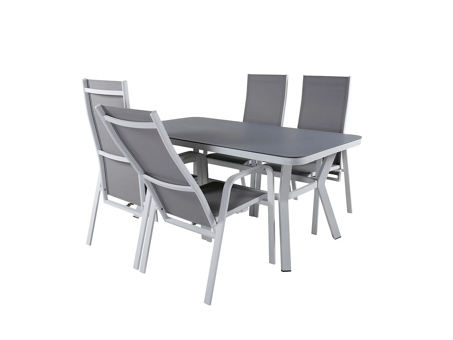 Virya Ensemble table et chaises de jardin, table 90x160cm et 4 chaises Copacabana, blanc, gris.