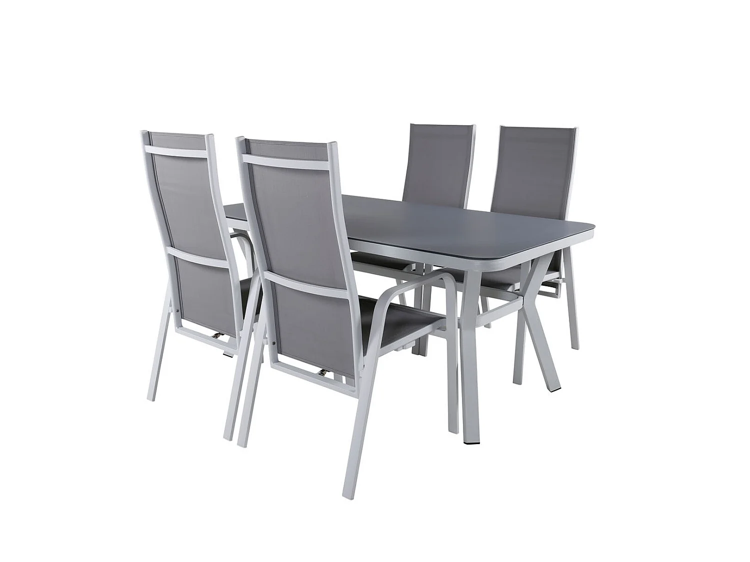 Virya Ensemble table et chaises de jardin, table 90x160cm et 4 chaises Copacabana, blanc, gris.