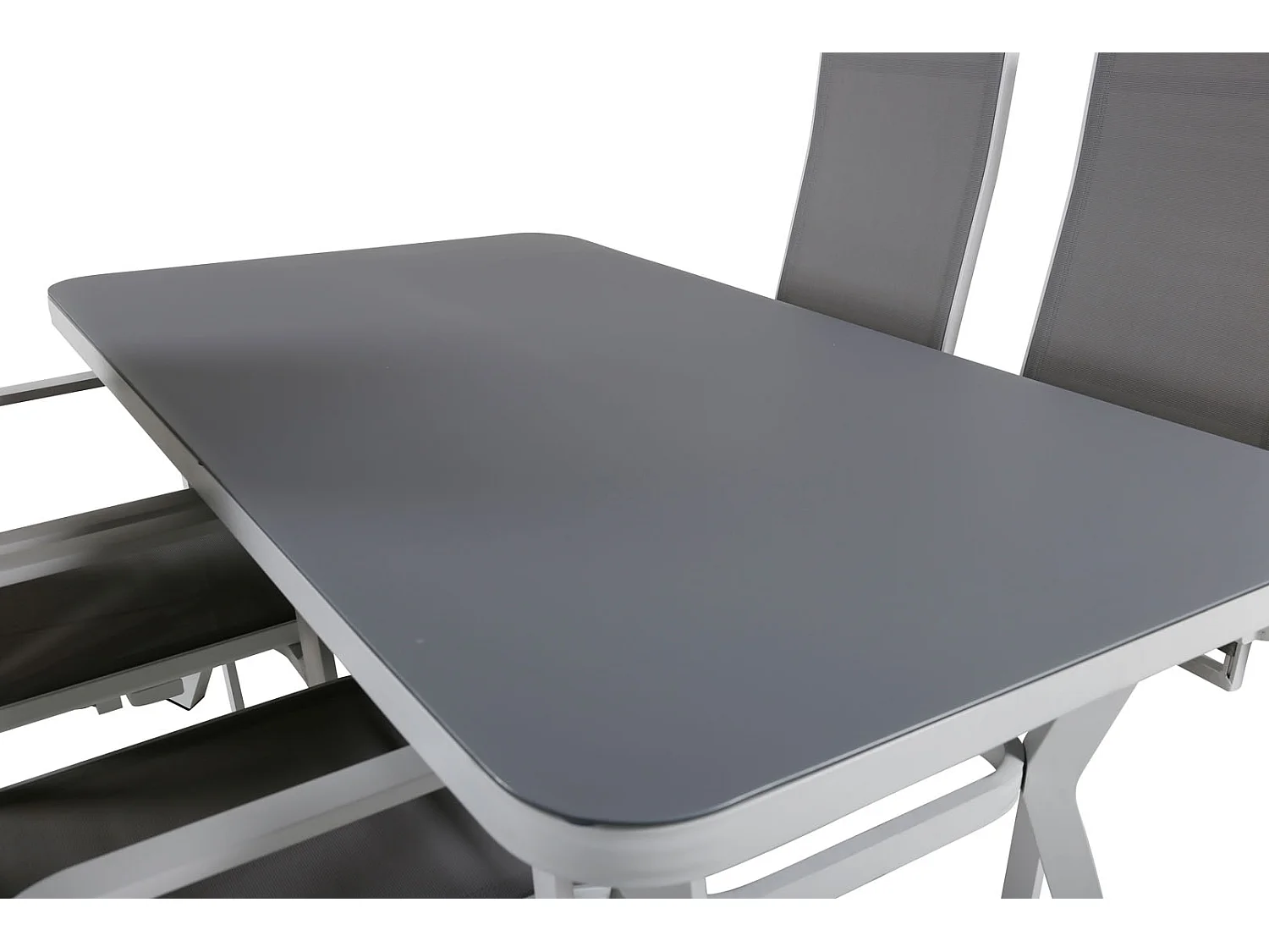 Virya Ensemble table et chaises de jardin, table 90x160cm et 4 chaises Copacabana, blanc, gris.