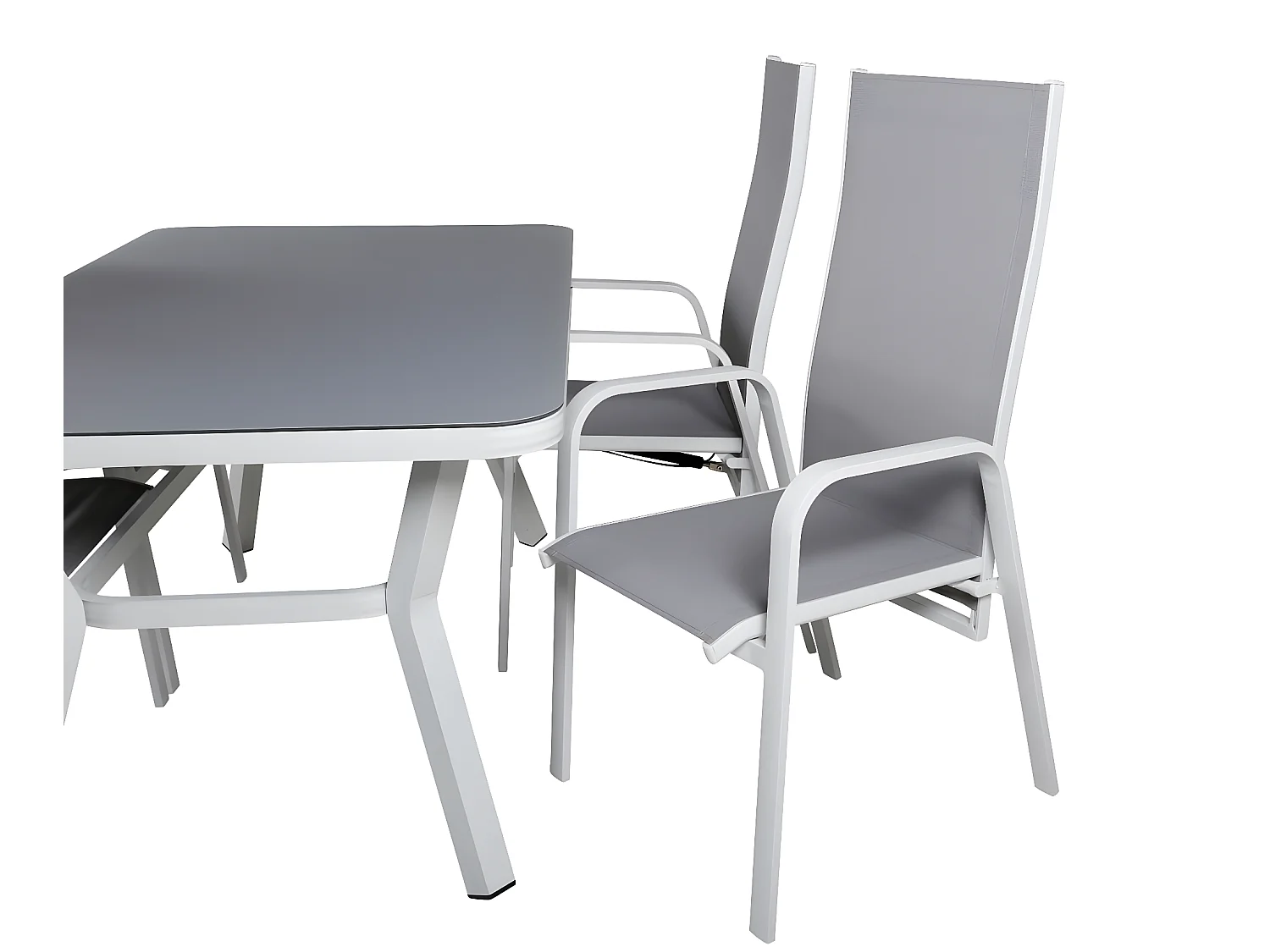 Virya Ensemble table et chaises de jardin, table 90x160cm et 4 chaises Copacabana, blanc, gris.