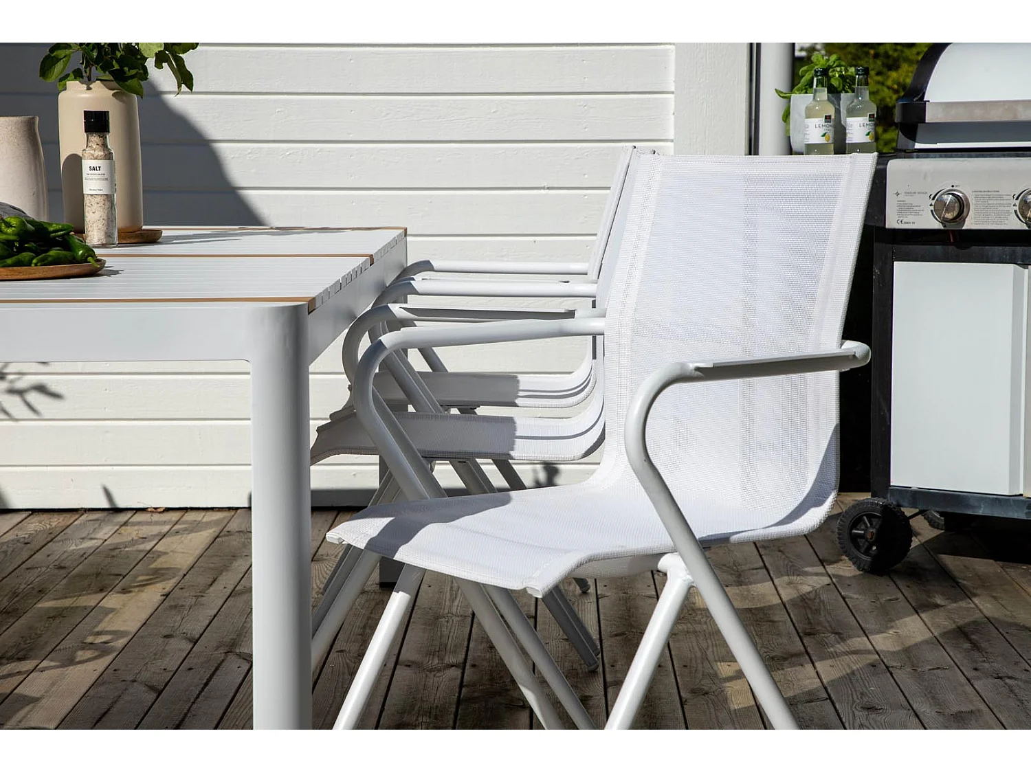 Togo tuinmeubelset tafel 200x100cm, 6 stoelen Alina, wit,wit.