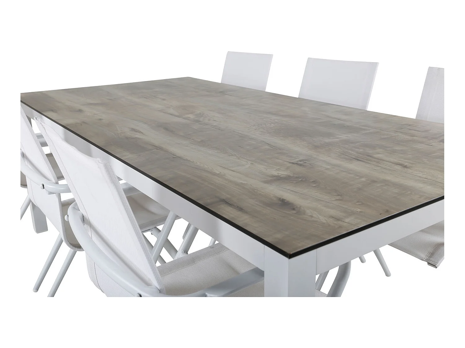 Llama Ensemble table et chaises de jardin, table 100x205cm et 6 chaises Alina, blanc, gris, crème.