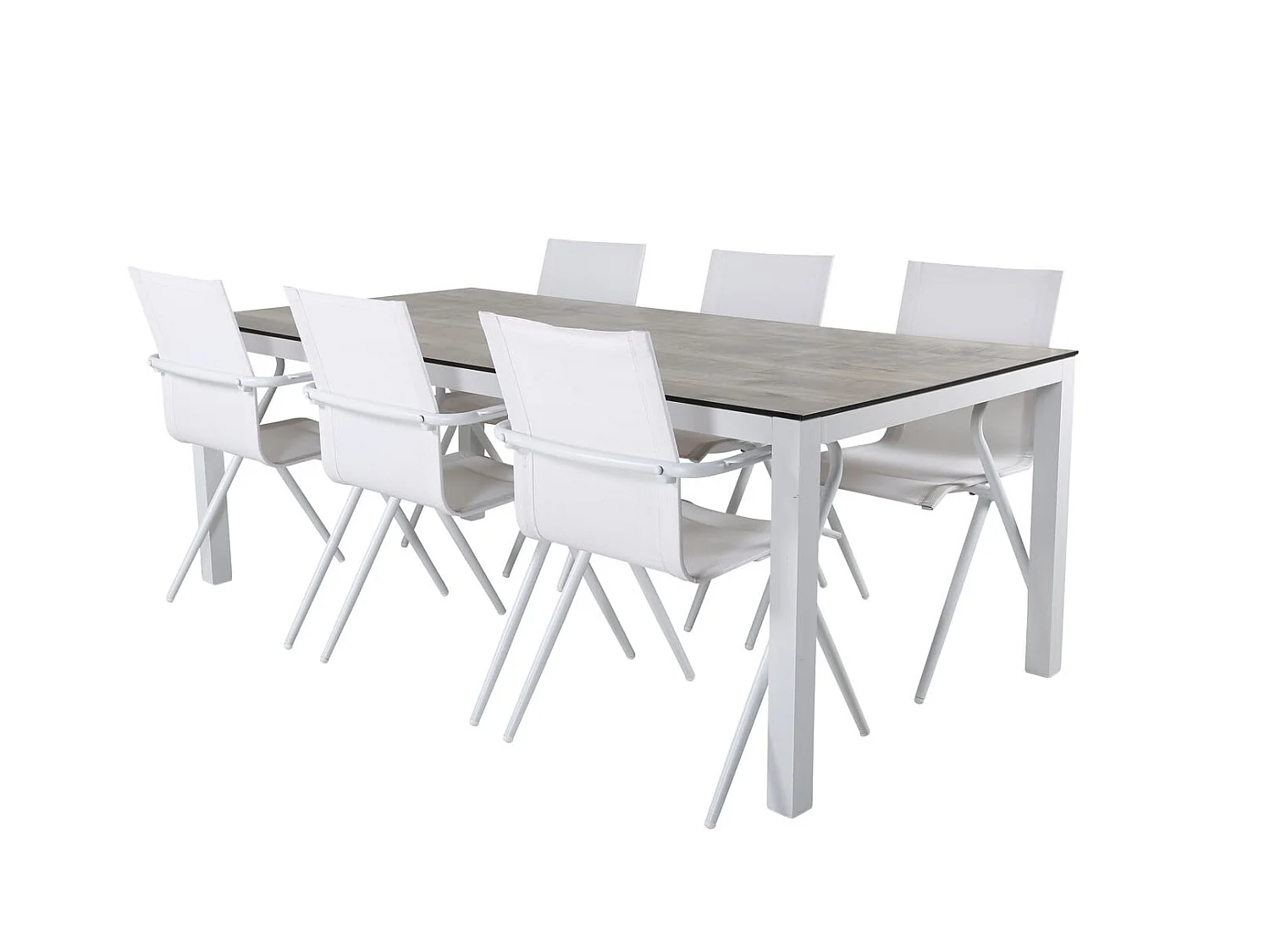 Llama Ensemble table et chaises de jardin, table 100x205cm et 6 chaises Alina, blanc, gris, crème.