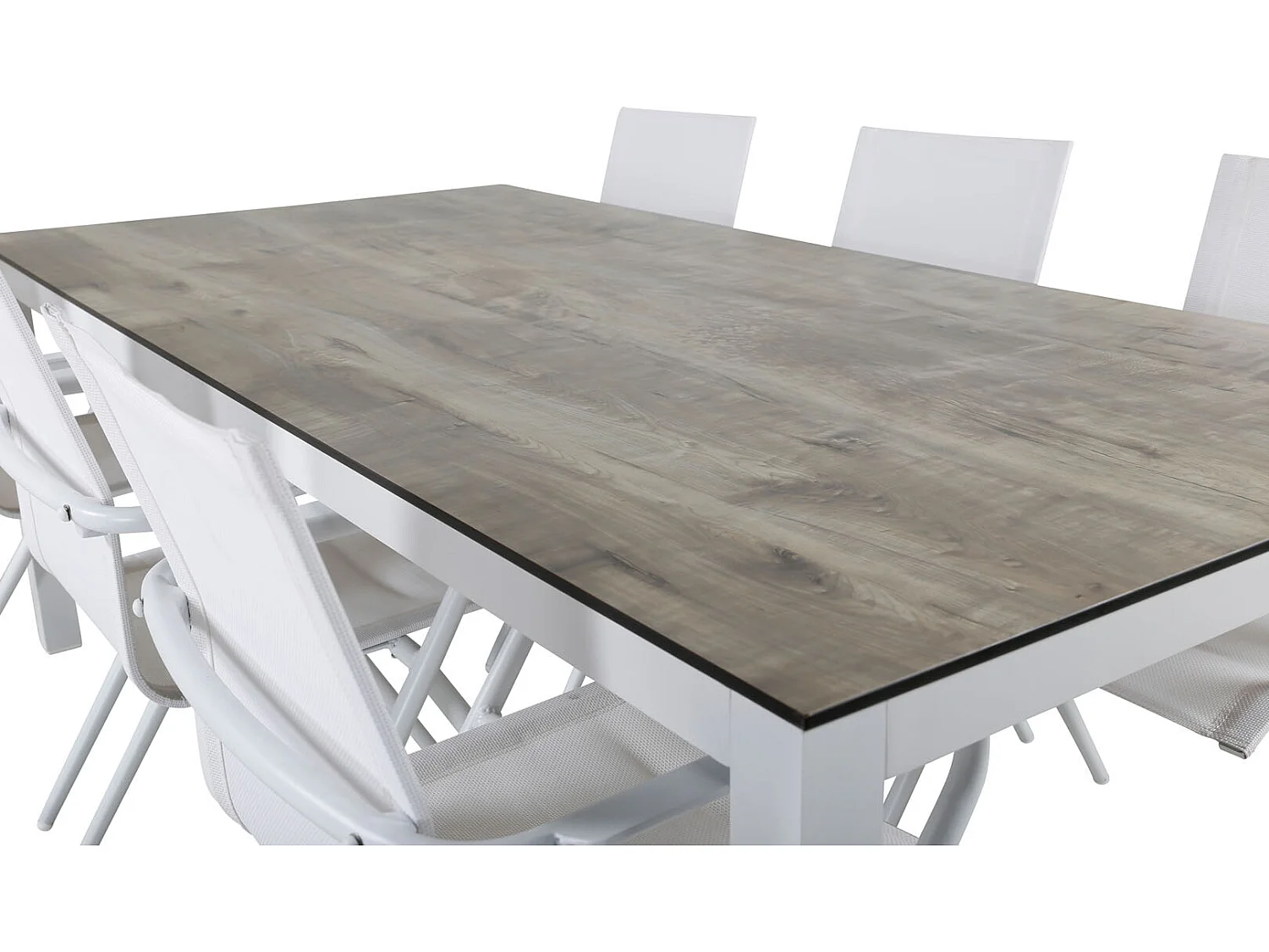 Llama Ensemble table et chaises de jardin, table 100x205cm et 6 chaises Alina, blanc, gris, crème.