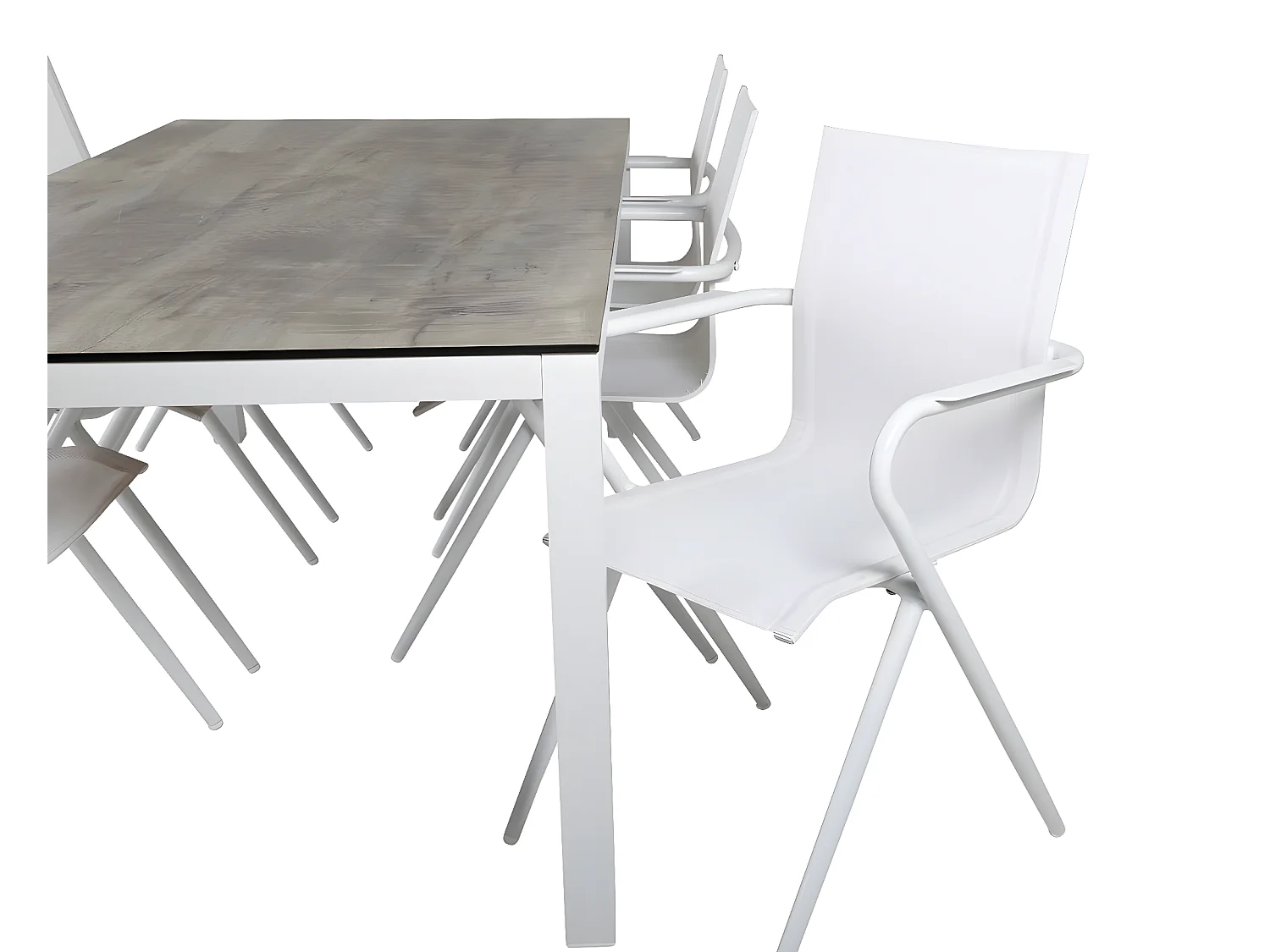 Llama Ensemble table et chaises de jardin, table 100x205cm et 6 chaises Alina, blanc, gris, crème.