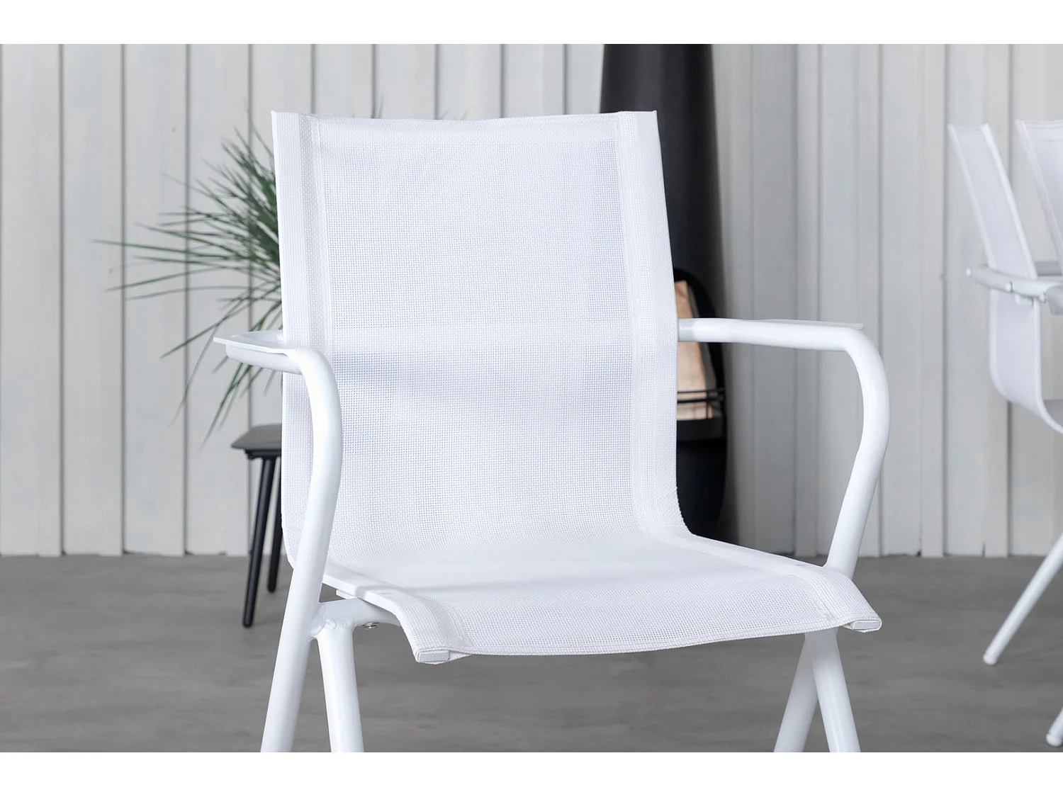 Llama Ensemble table et chaises de jardin, table 100x205cm et 6 chaises Alina, blanc, gris, crème.