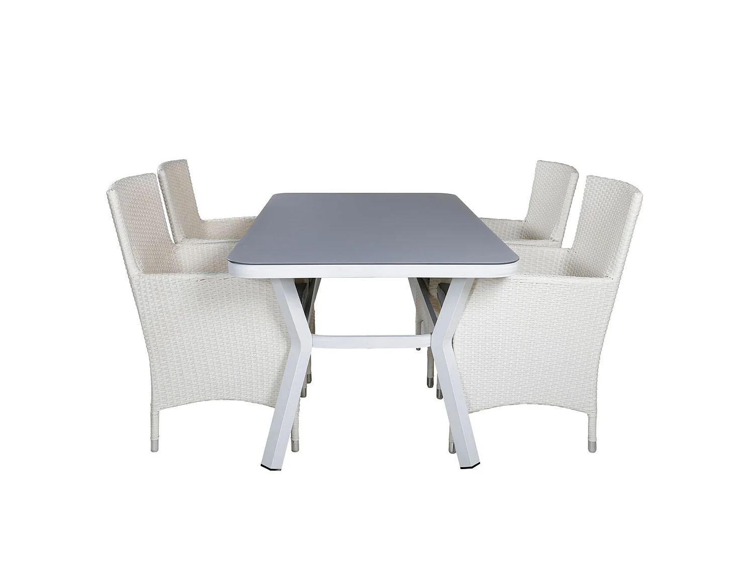 Virya Ensemble table et chaises de jardin, table 90x160cm et 4 chaises Malin, blanc, gris.