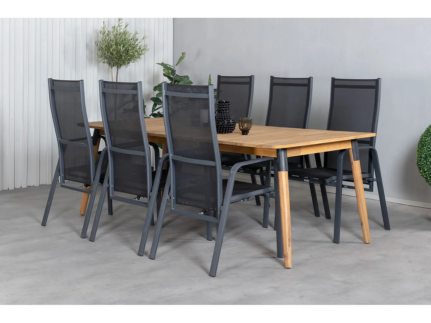 Julian tuinmeubelset tafel 100x210cm en 6 stoel Copacabana zwart, naturel.
