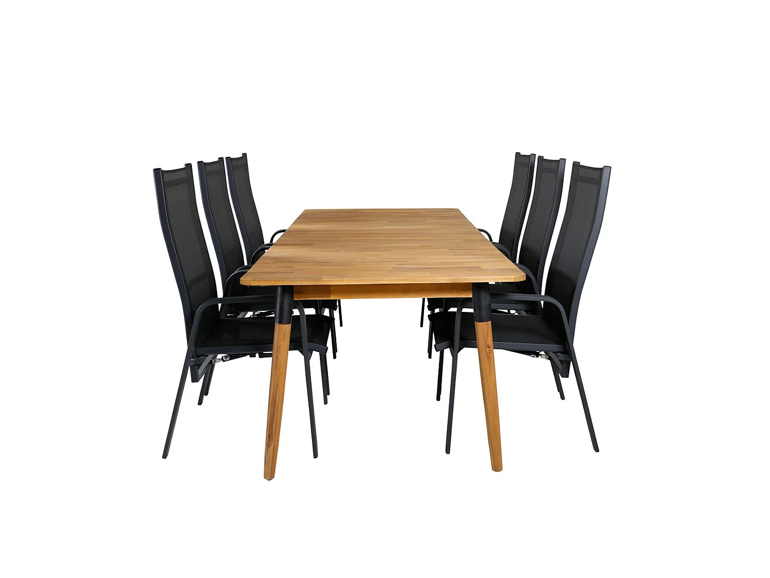 Julian Ensemble table et chaises de jardin, table 100x210cm et 6 chaises Copacabana, noir, naturel.