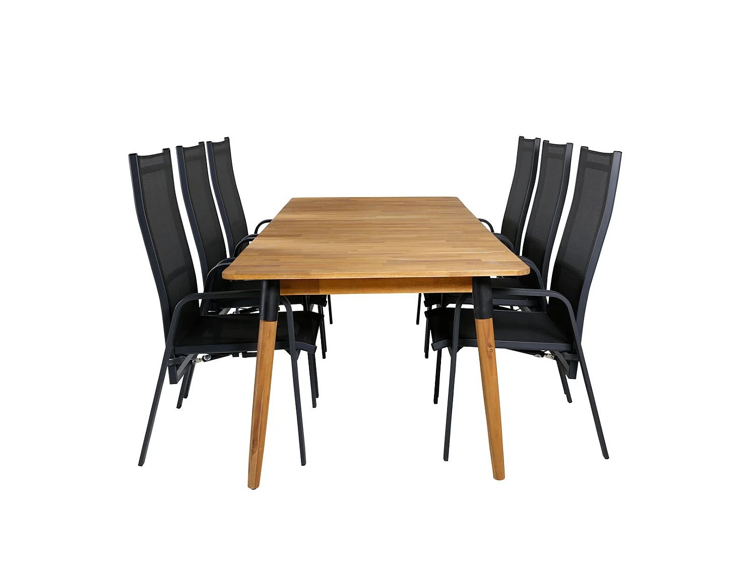 Julian Ensemble table et chaises de jardin, table 100x210cm et 6 chaises Copacabana, noir, naturel.