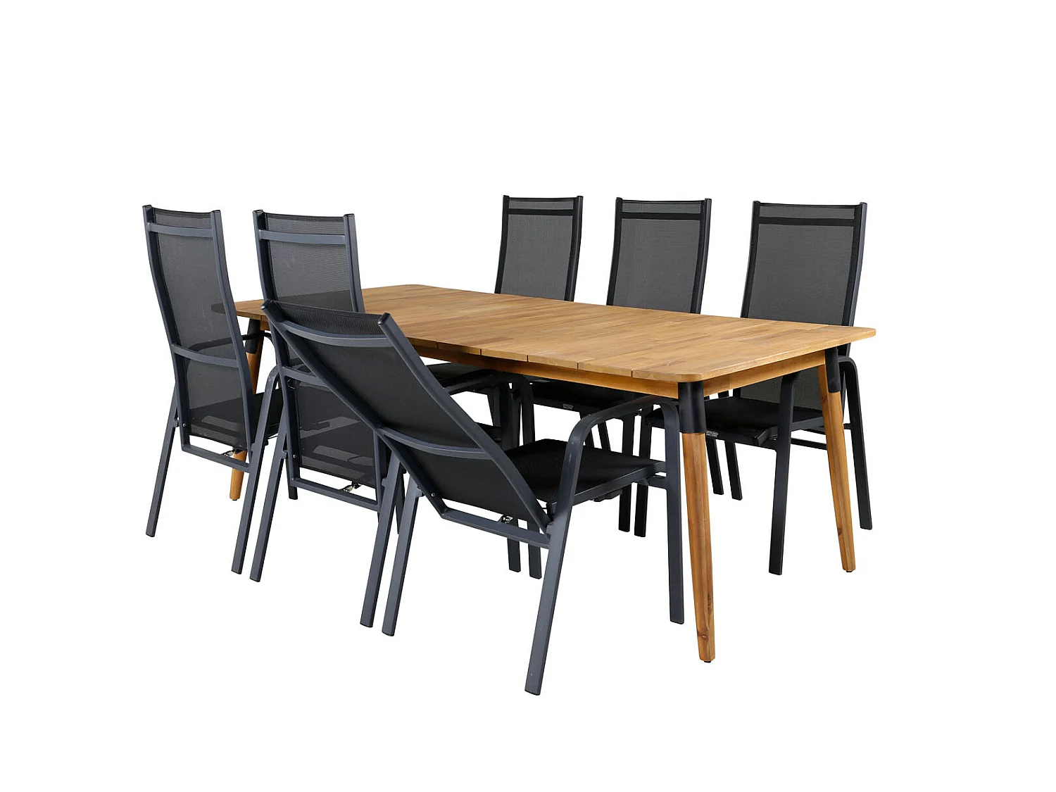 Julian Ensemble table et chaises de jardin, table 100x210cm et 6 chaises Copacabana, noir, naturel.