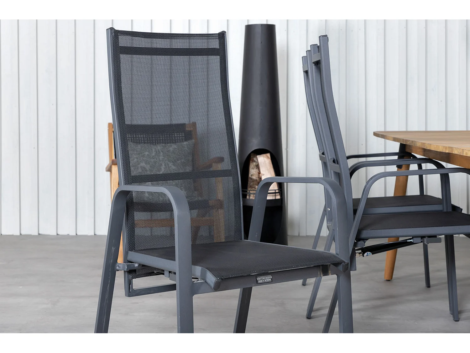 Julian Ensemble table et chaises de jardin, table 100x210cm et 6 chaises Copacabana, noir, naturel.