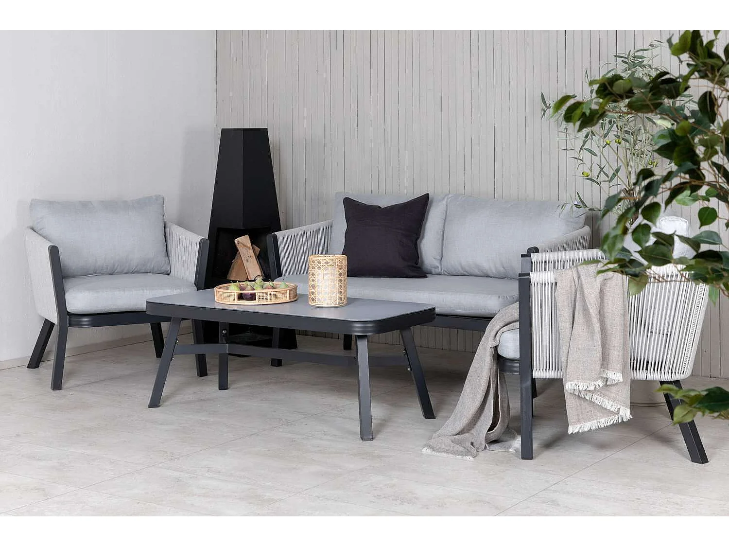 Salon de Jardin "Virya" 150cm Noir & Gris