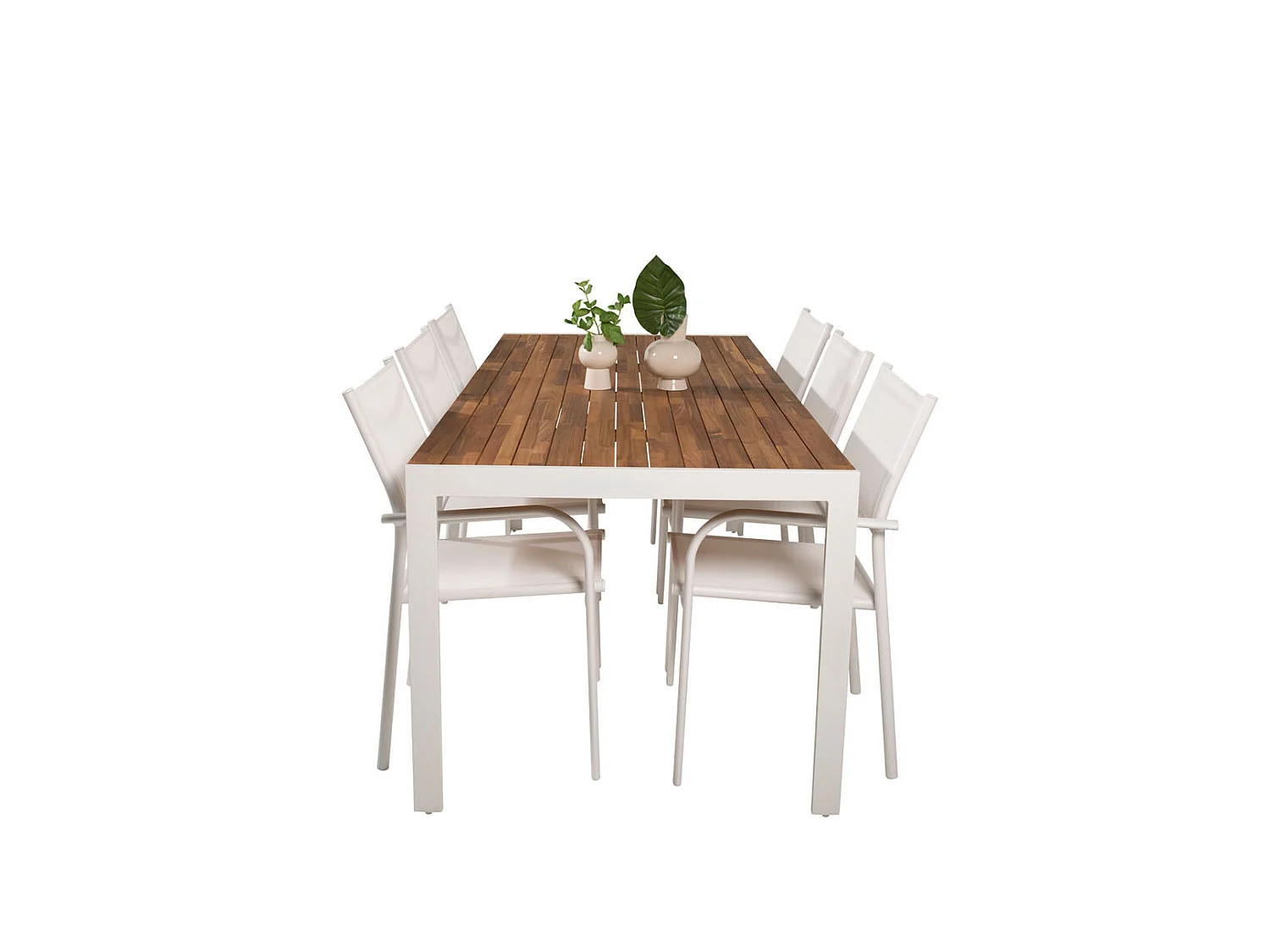 Bois tuinmeubelset tafel 90x205cm en 6 stoel Santorini wit, naturel.