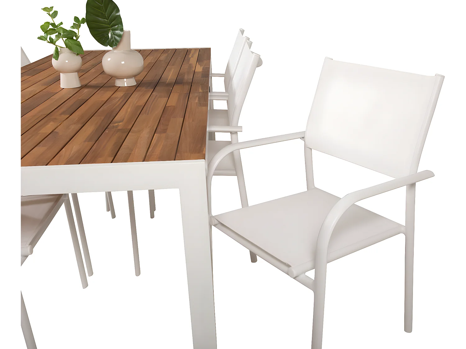 Bois tuinmeubelset tafel 90x205cm en 6 stoel Santorini wit, naturel.