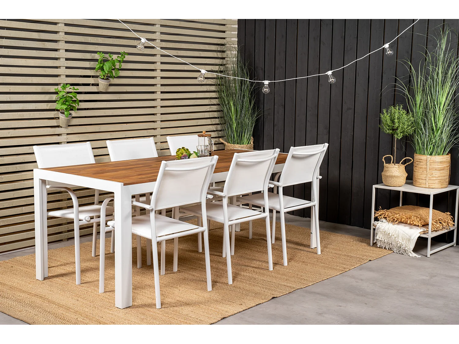 Bois tuinmeubelset tafel 90x205cm en 6 stoel Santorini wit, naturel.