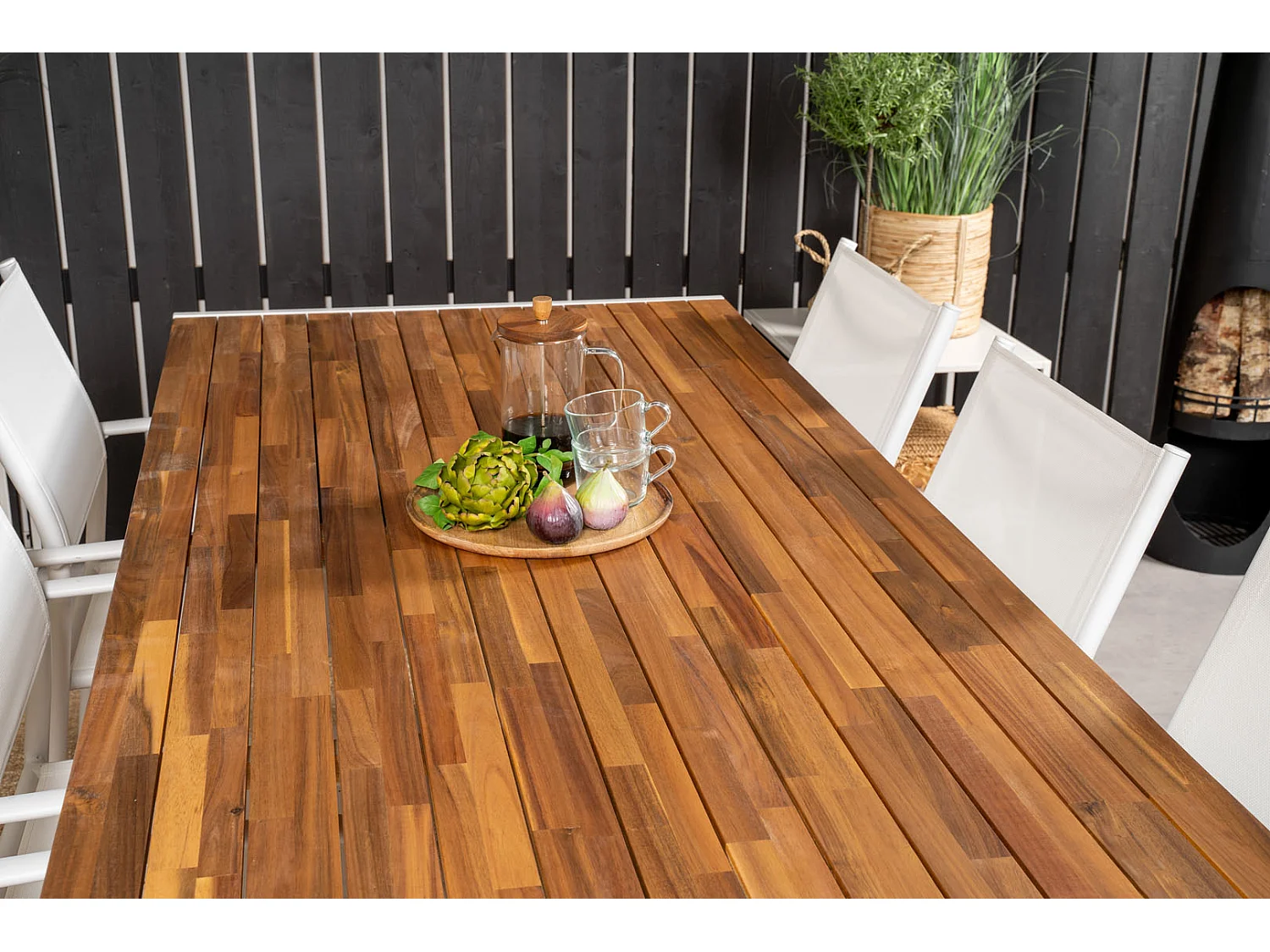 Bois tuinmeubelset tafel 90x205cm en 6 stoel Santorini wit, naturel.