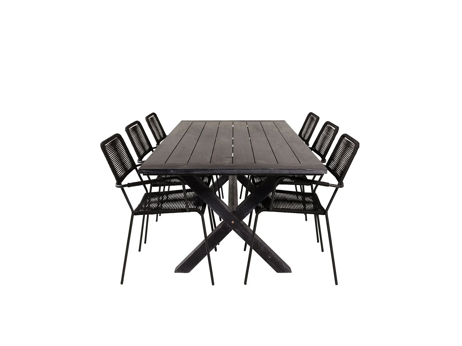 Rives Ensemble table et chaises de jardin, table 100x200cm et 6 chaises Lindos avec accoudoirs, noir.