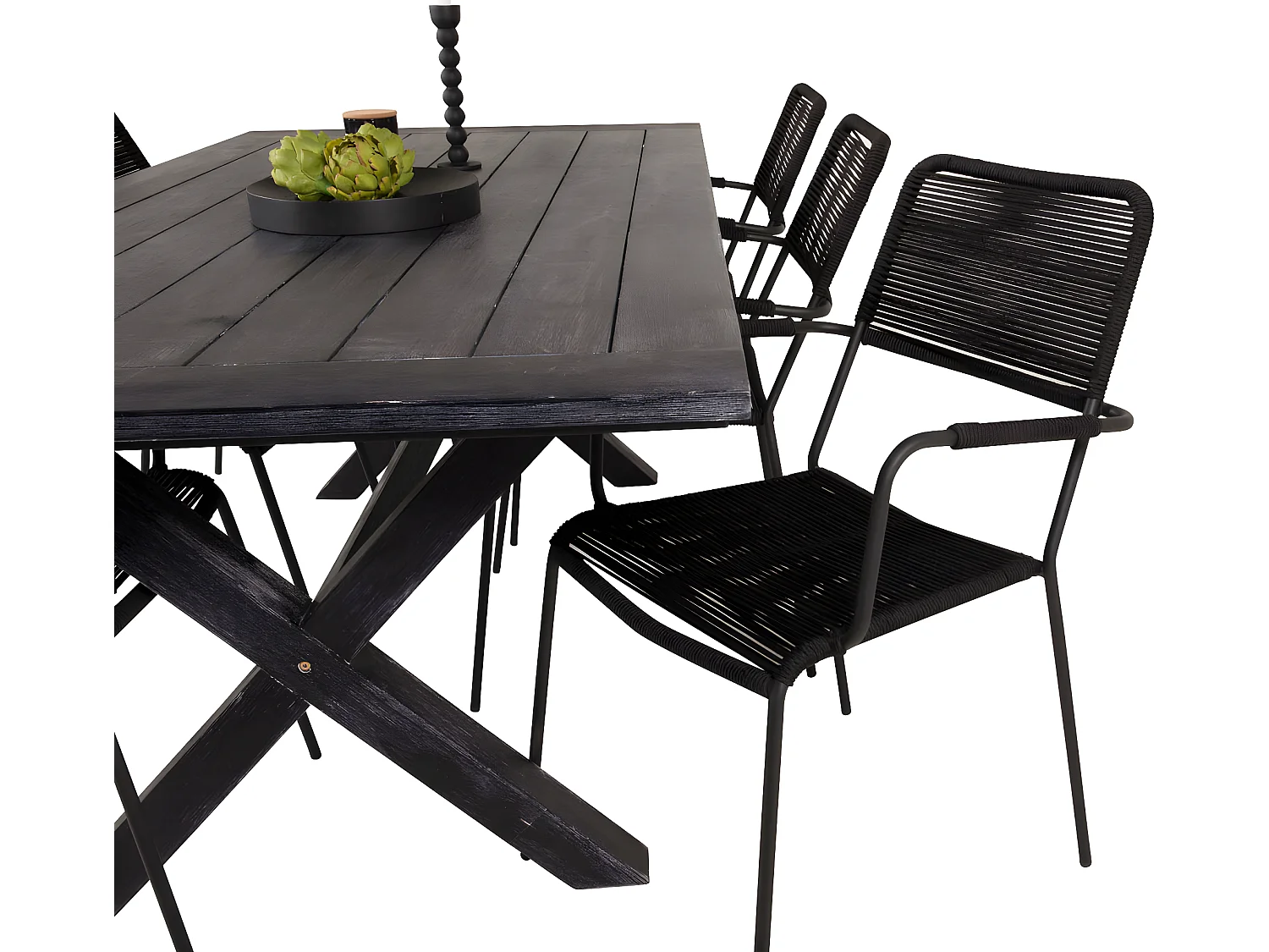 Rives Ensemble table et chaises de jardin, table 100x200cm et 6 chaises Lindos avec accoudoirs, noir.