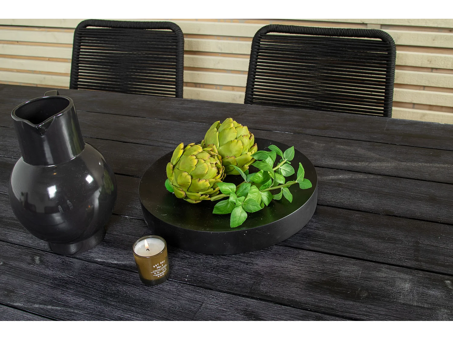 Rives Ensemble table et chaises de jardin, table 100x200cm et 6 chaises Lindos avec accoudoirs, noir.