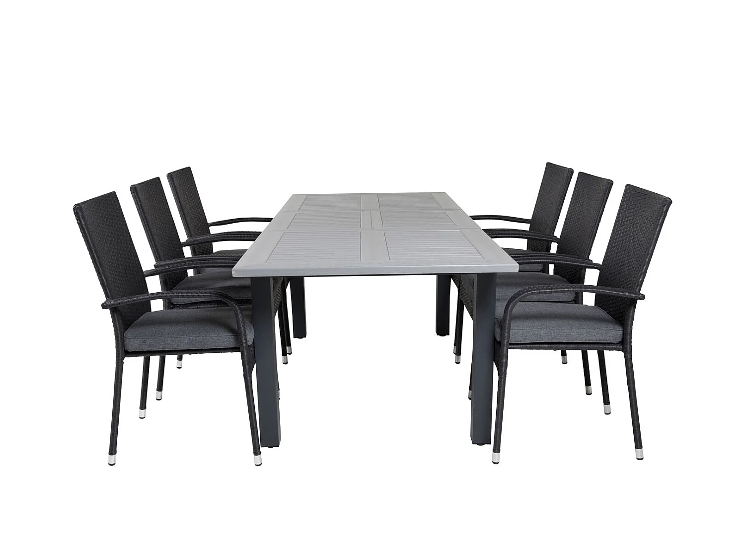Albany Ensemble table et chaises de jardin, table 100x160/240cm et 6 chaises Anna, noir, gris.