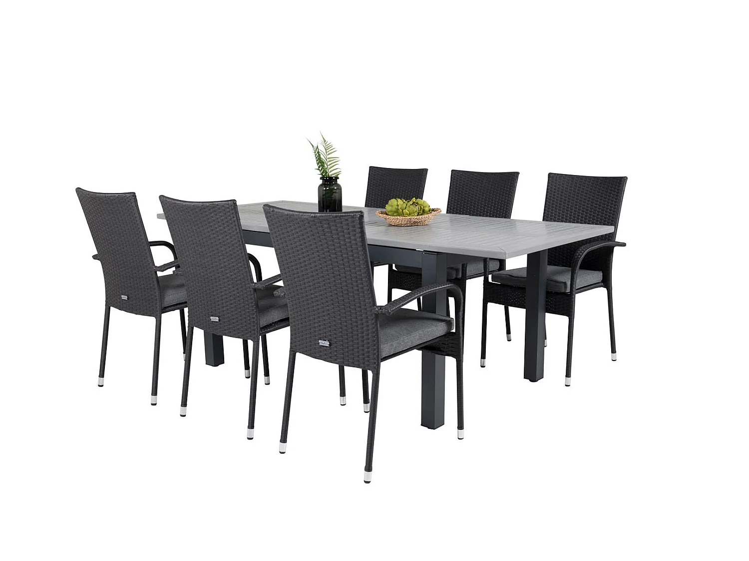 Albany Ensemble table et chaises de jardin, table 100x160/240cm et 6 chaises Anna, noir, gris.