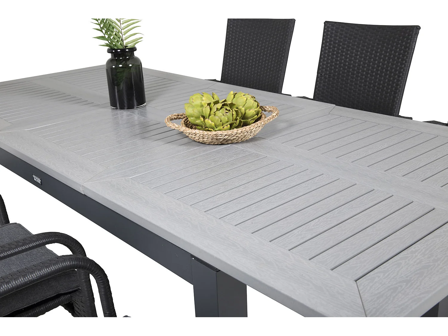 Albany Ensemble table et chaises de jardin, table 100x160/240cm et 6 chaises Anna, noir, gris.