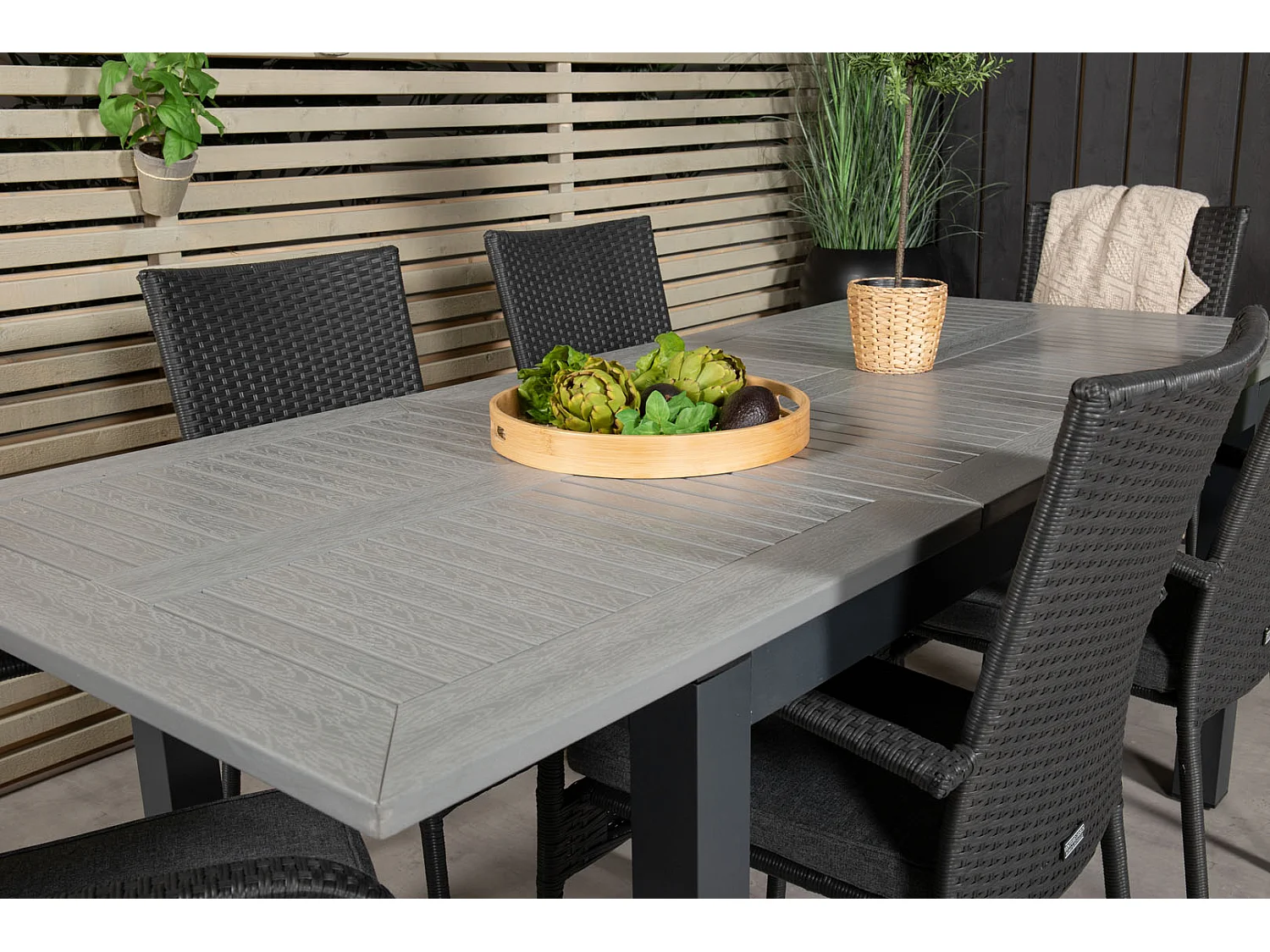 Albany Ensemble table et chaises de jardin, table 100x160/240cm et 6 chaises Anna, noir, gris.
