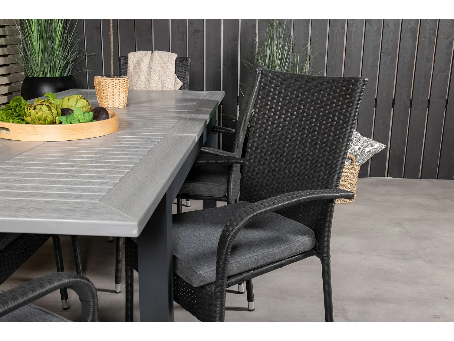 Albany Ensemble table et chaises de jardin, table 100x160/240cm et 6 chaises Anna, noir, gris.