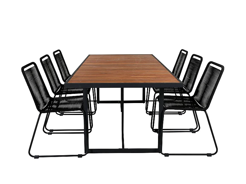 Khung Ensemble table et chaises de jardin, table 100x200cm et 6 chaises stabel Lindos, noir, naturel.