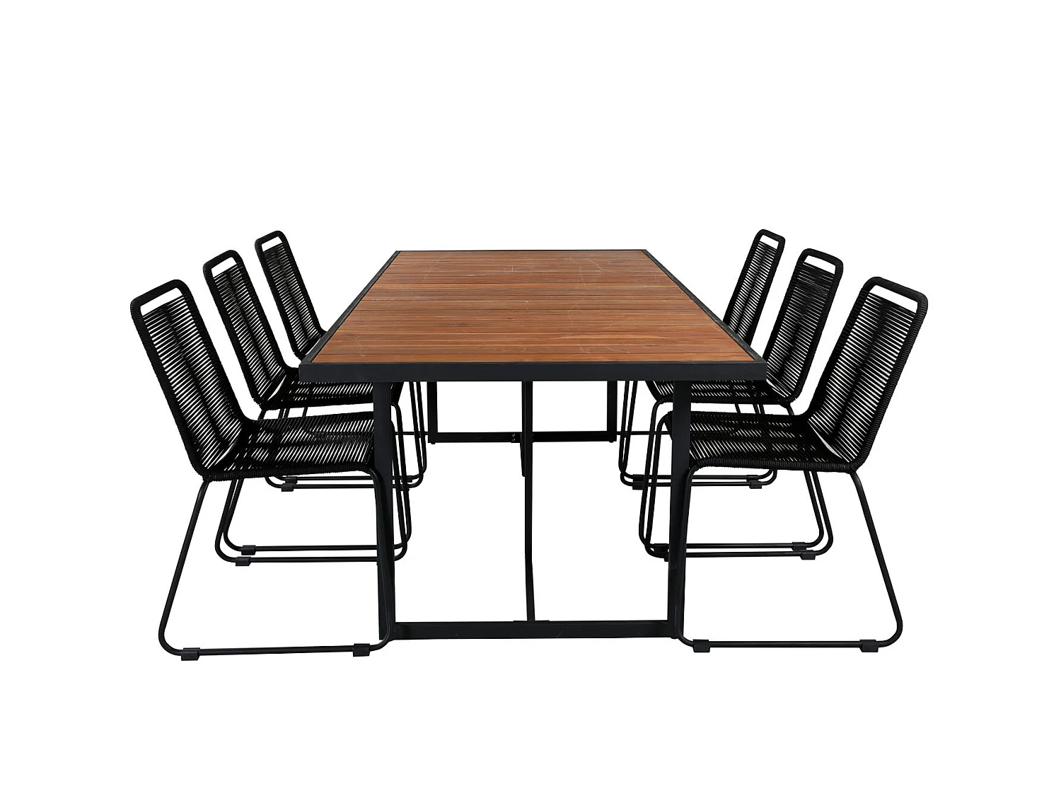 Khung Ensemble table et chaises de jardin, table 100x200cm et 6 chaises stabel Lindos, noir, naturel.