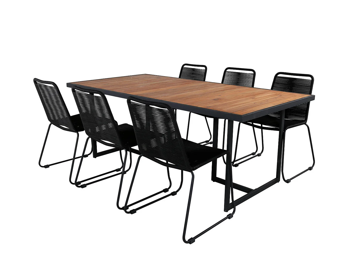 Khung Gartenset Tisch 100x200cm und 6 Stühle stabel Lindos schwarz, natur.