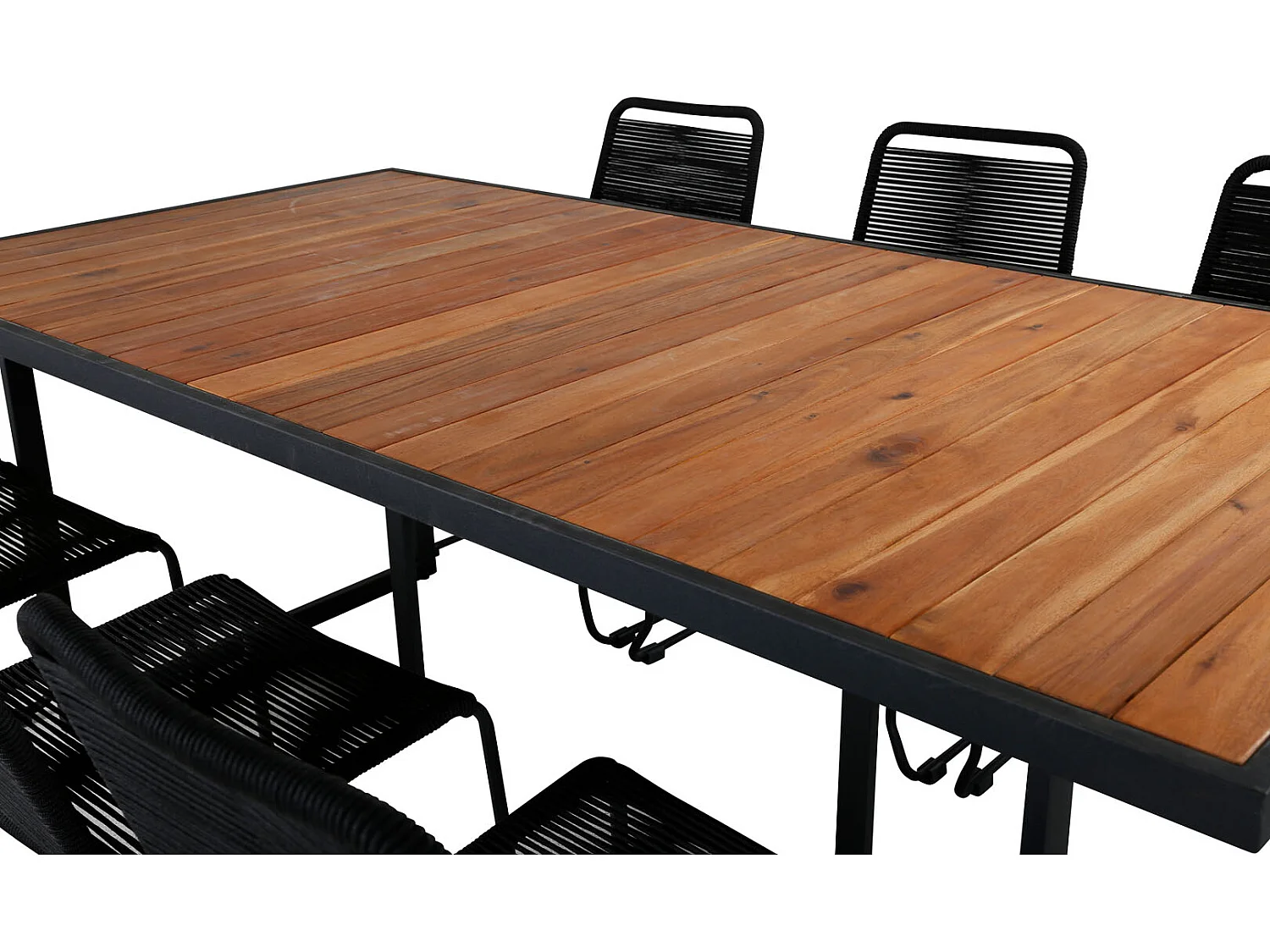 Khung Gartenset Tisch 100x200cm und 6 Stühle stabel Lindos schwarz, natur.