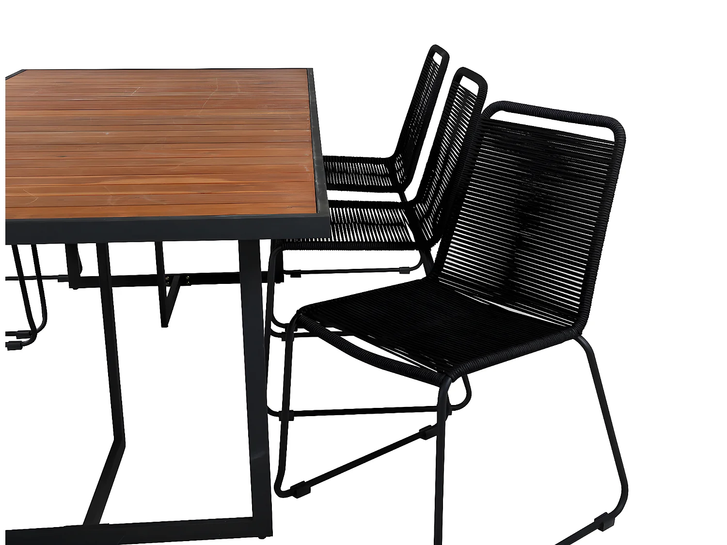 Khung Gartenset Tisch 100x200cm und 6 Stühle stabel Lindos schwarz, natur.