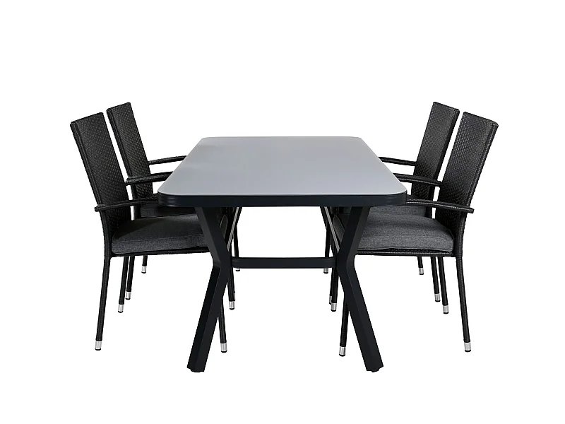 Virya Gartenset Tisch 90x160cm und 4 Stühle Anna schwarz, grau.