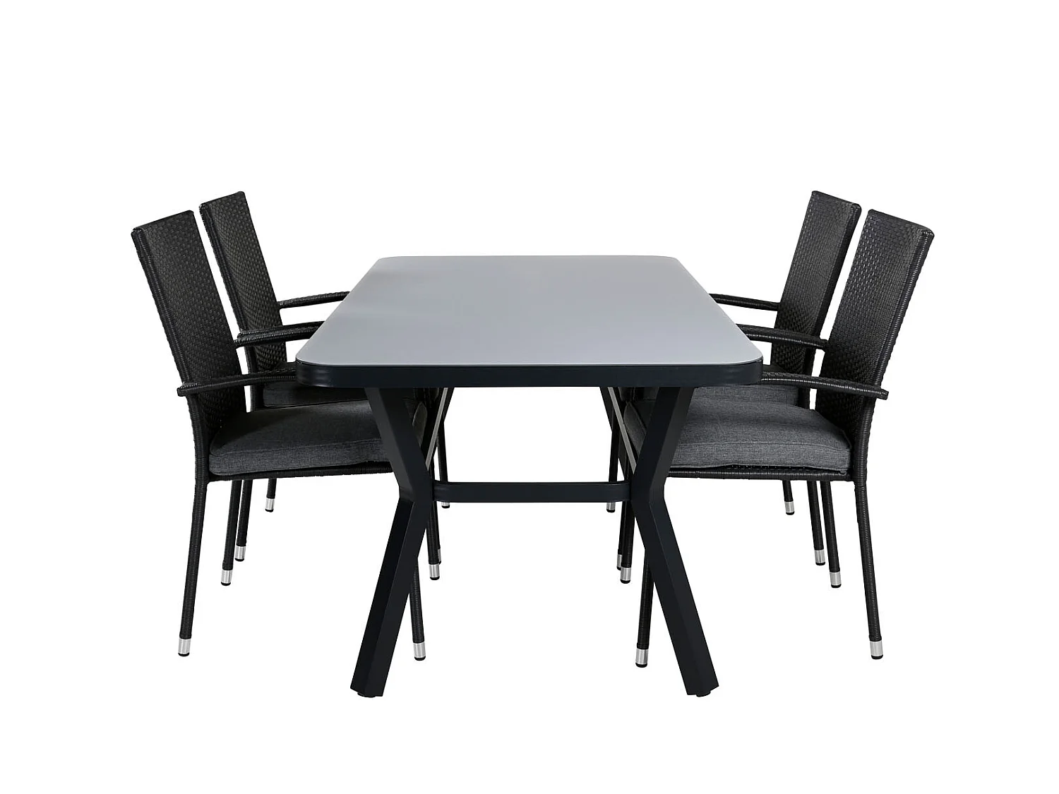 Virya Gartenset Tisch 90x160cm und 4 Stühle Anna schwarz, grau.