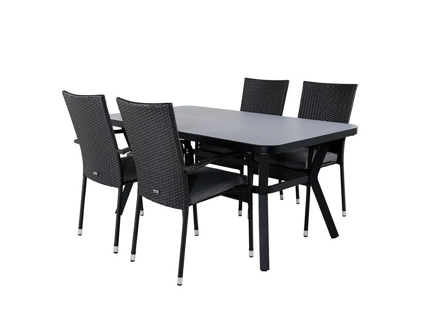 Virya Gartenset Tisch 90x160cm und 4 Stühle Anna schwarz, grau.
