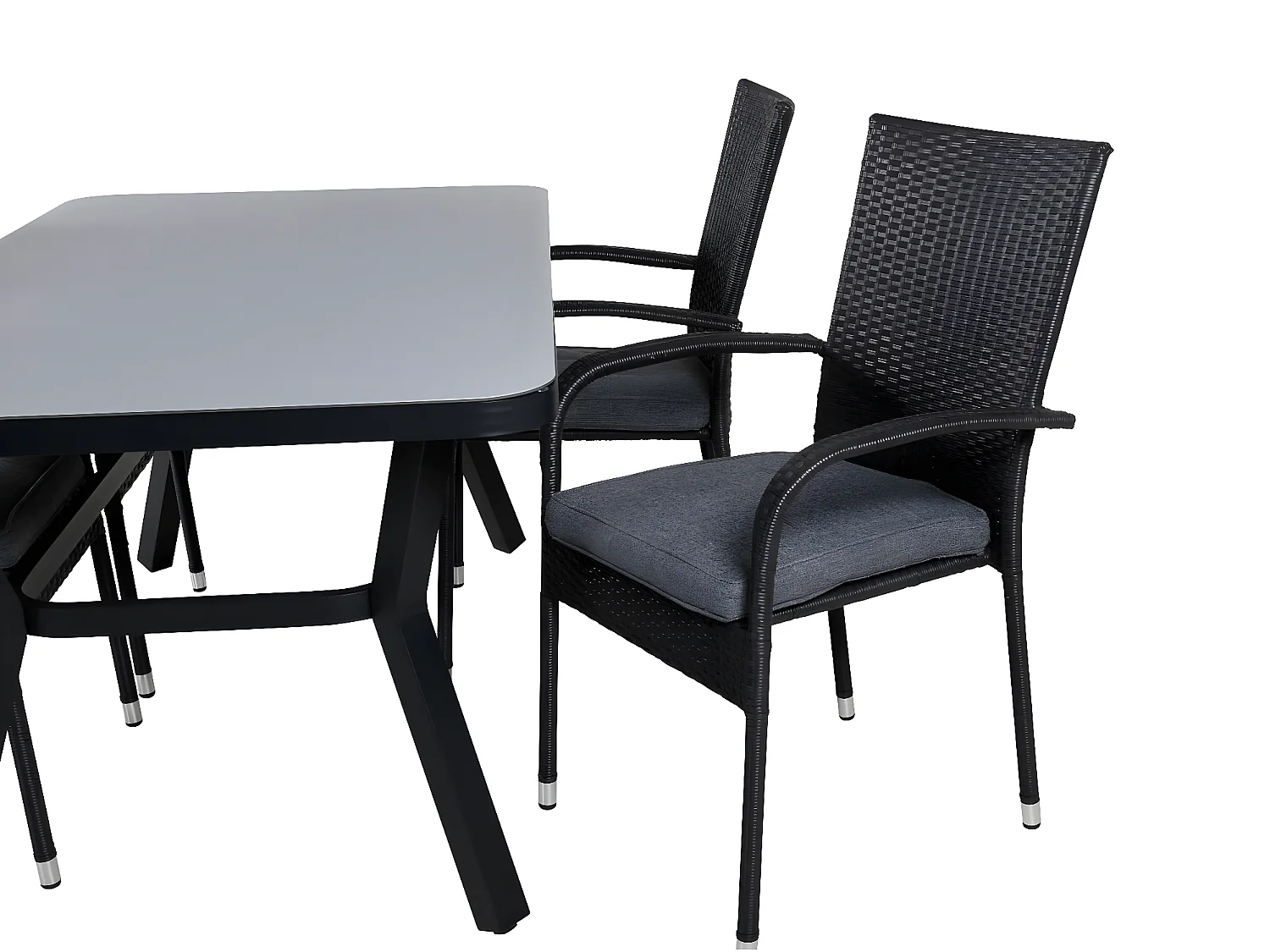 Virya Gartenset Tisch 90x160cm und 4 Stühle Anna schwarz, grau.