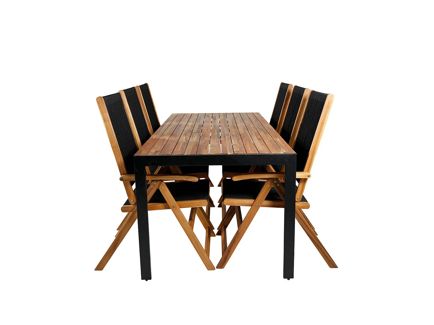 Bois Ensemble table et chaises de jardin, table 90x205cm et 6 chaises Little John, noir, naturel.
