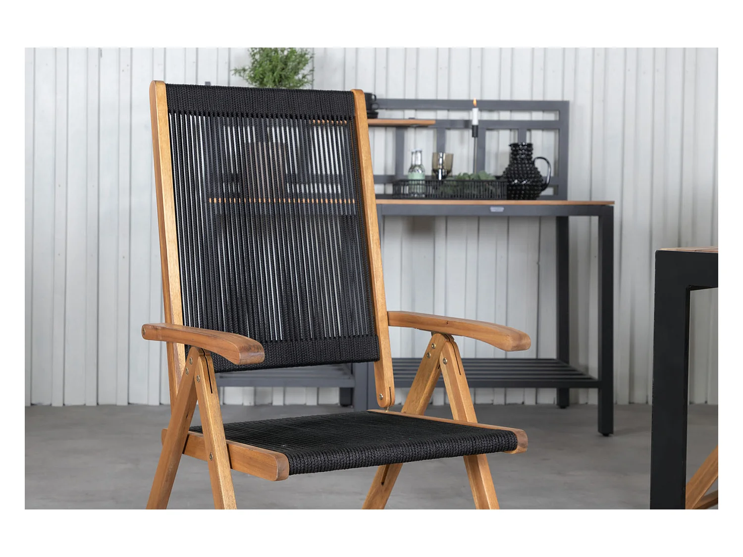 Bois tuinmeubelset tafel 90x205cm en 6 stoel Little John zwart, naturel.