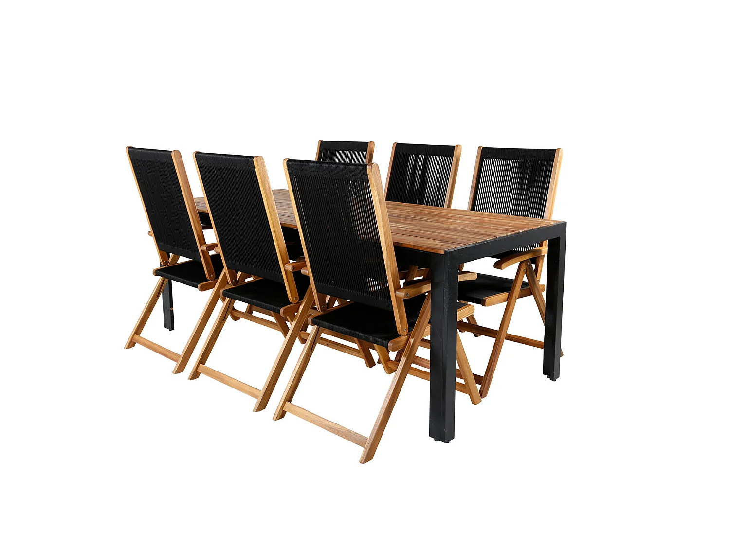 Bois tuinmeubelset tafel 90x205cm en 6 stoel Little John zwart, naturel.