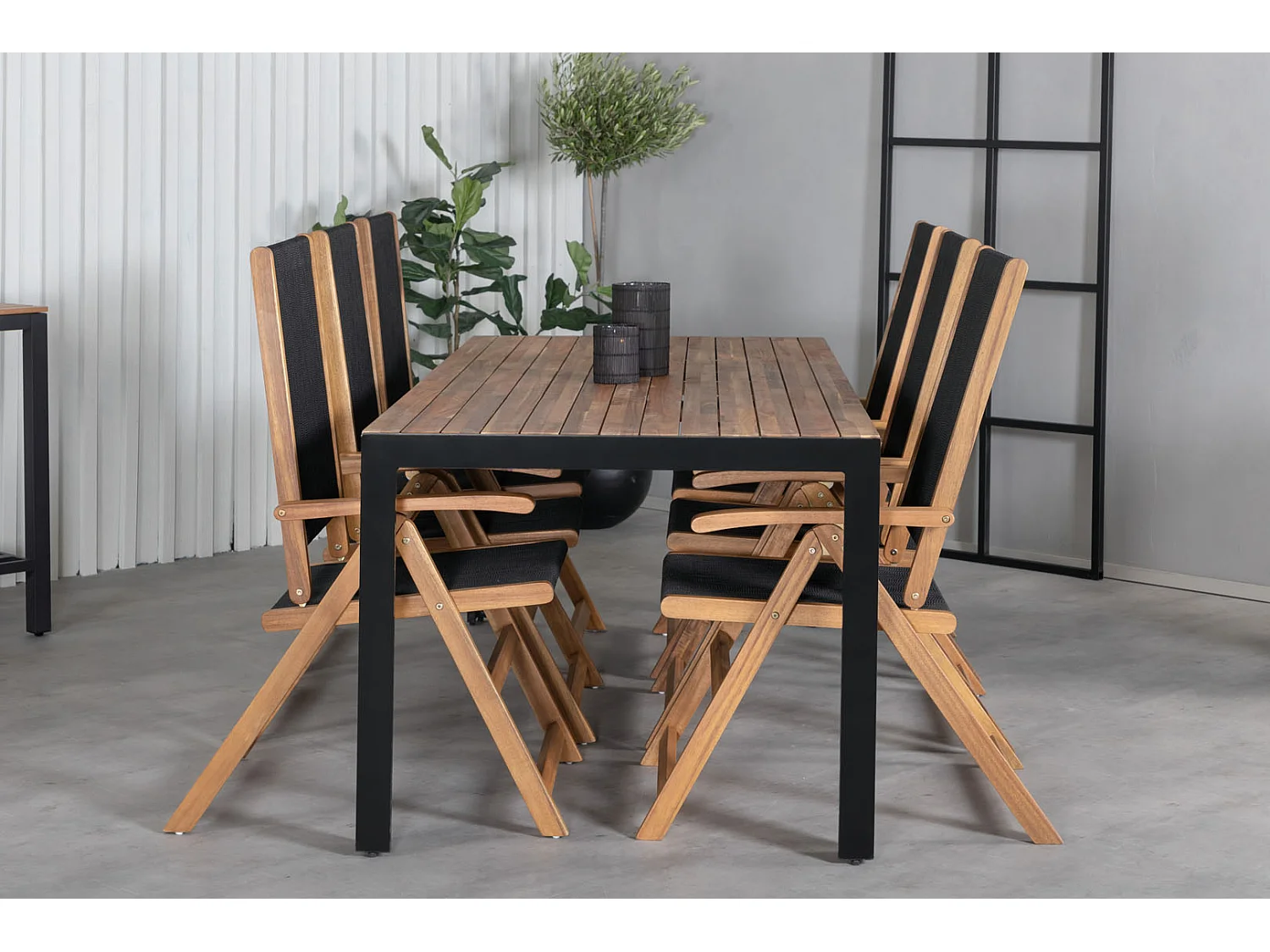 Bois tuinmeubelset tafel 90x205cm en 6 stoel Little John zwart, naturel.
