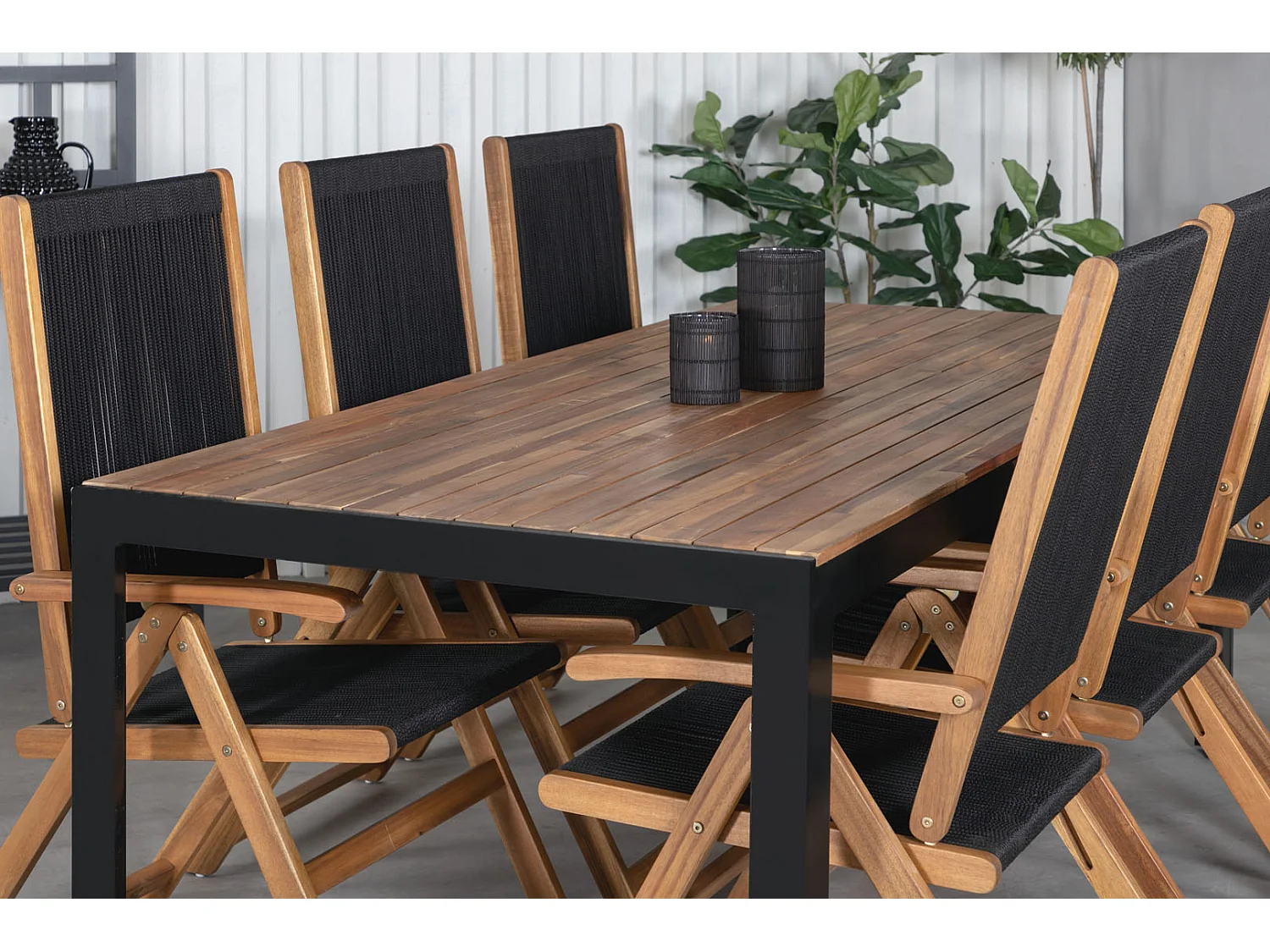 Bois tuinmeubelset tafel 90x205cm en 6 stoel Little John zwart, naturel.