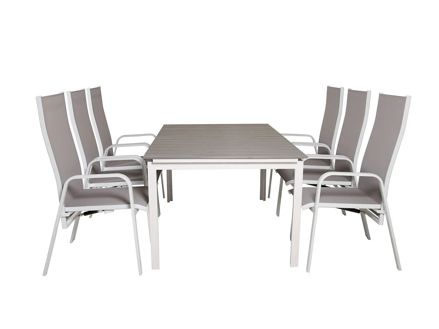 Levels Ensemble table et chaises de jardin, table 100x160/240cm et 6 chaises Copacabana, blanc, gris.