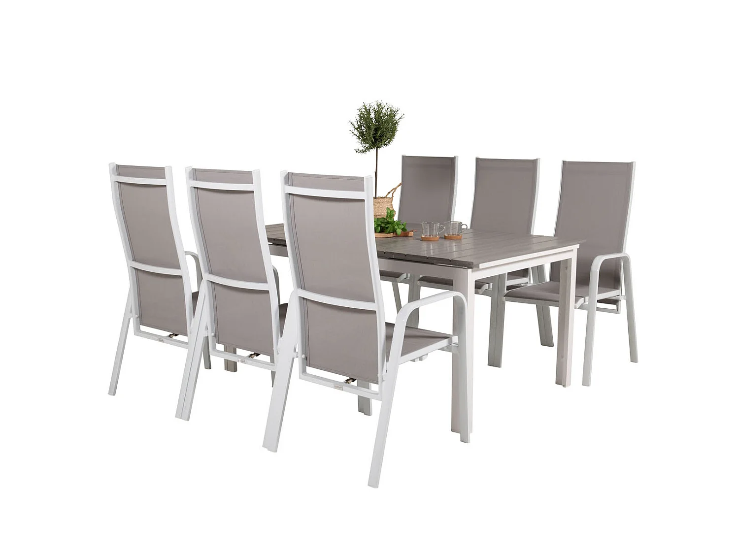 Levels Ensemble table et chaises de jardin, table 100x160/240cm et 6 chaises Copacabana, blanc, gris.