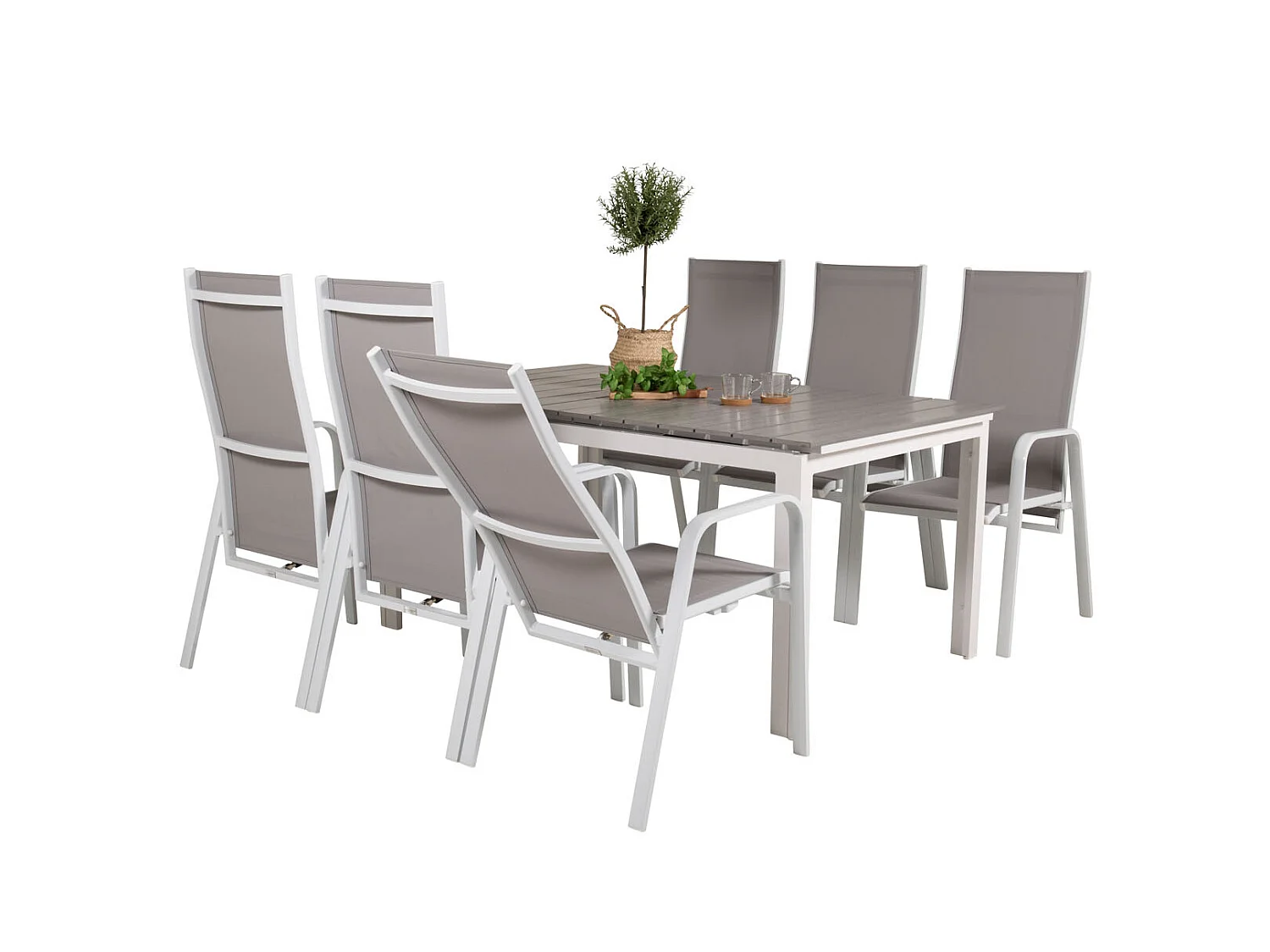 Levels Ensemble table et chaises de jardin, table 100x160/240cm et 6 chaises Copacabana, blanc, gris.