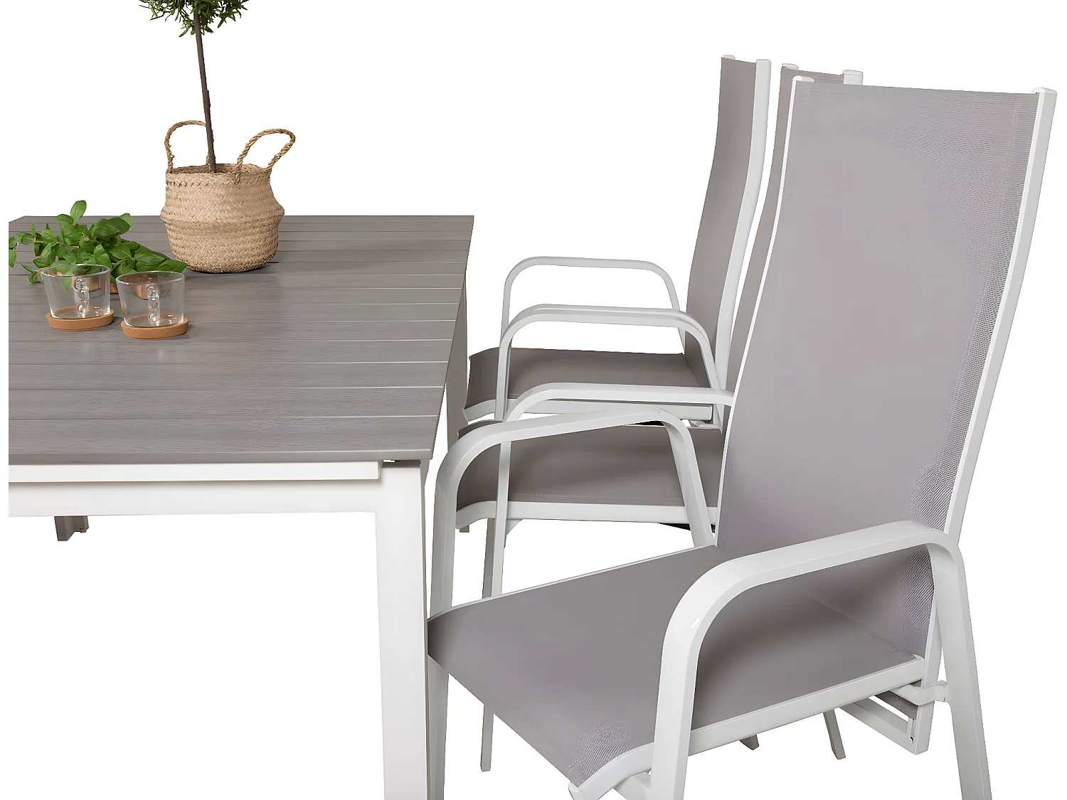 Levels Ensemble table et chaises de jardin, table 100x160/240cm et 6 chaises Copacabana, blanc, gris.