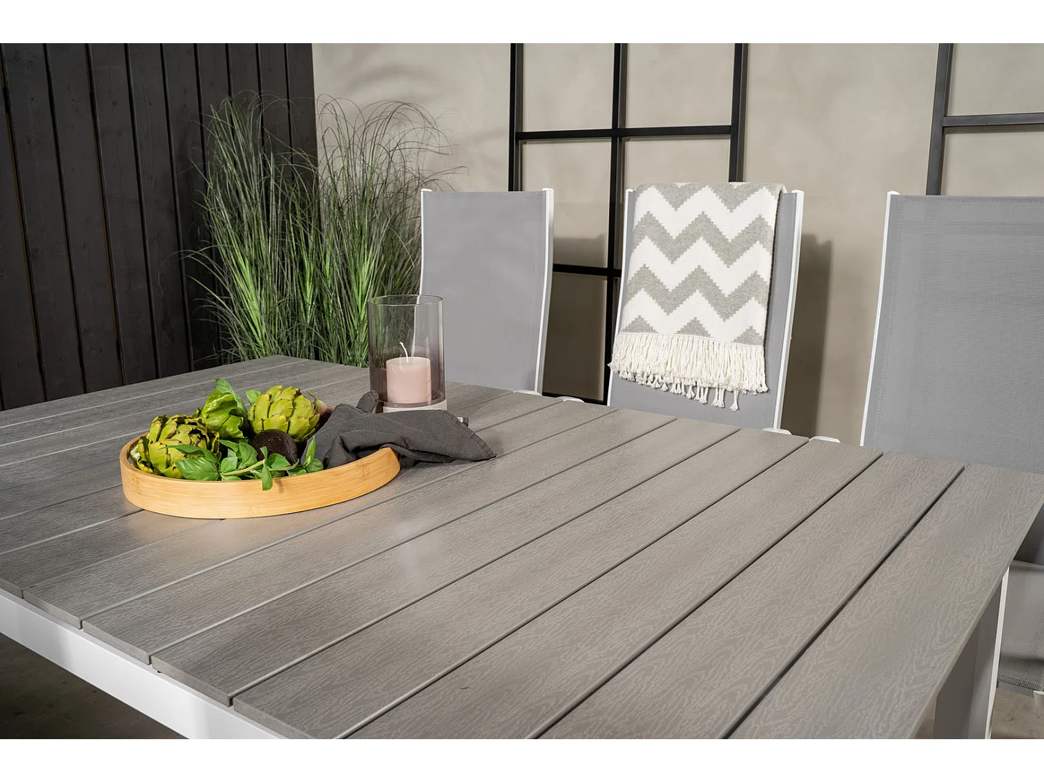 Levels Ensemble table et chaises de jardin, table 100x160/240cm et 6 chaises Copacabana, blanc, gris.